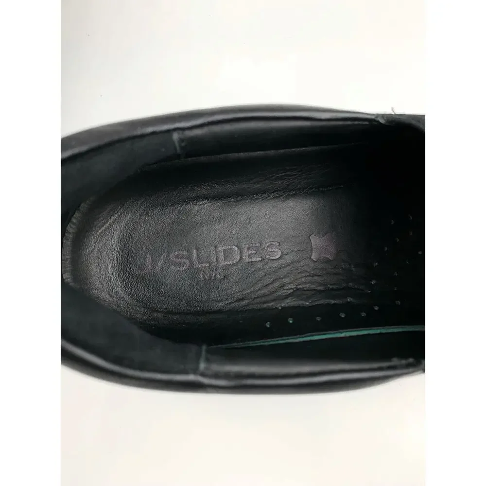 J Slides NYC Platform Loafers Slip On Black Leather Casual Sneakers Women's 10